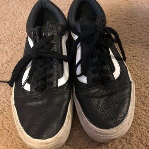 Black old skool leather vans